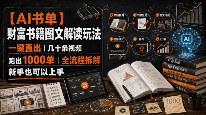 【AI书单】财富书籍图文解读玩法，一键直出，几十条视频，跑出1000单，全流程拆解，新手也可以上手-优优云网创