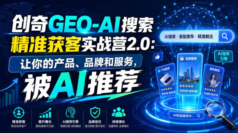 创奇GEO-AI搜索精准获客实战营2.0：让你的产品、品牌和服务，被AI推荐-优优云网创