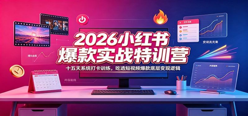 2026小红书爆款实战特训营：十五天系统打卡训练，吃透短视频爆款底层变现逻辑-优优云网创