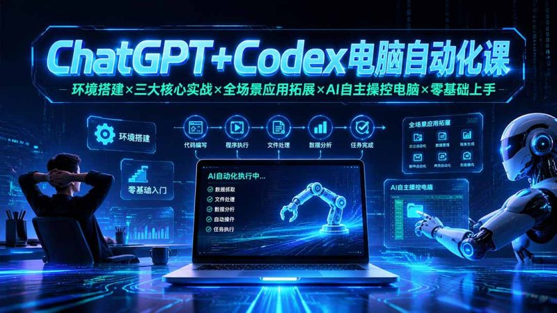 ChatGPT+Codex电脑自动化课：环境搭建×三大核心实战×全场景应用拓展×AI自主操控电脑×零基础上手-优优云网创