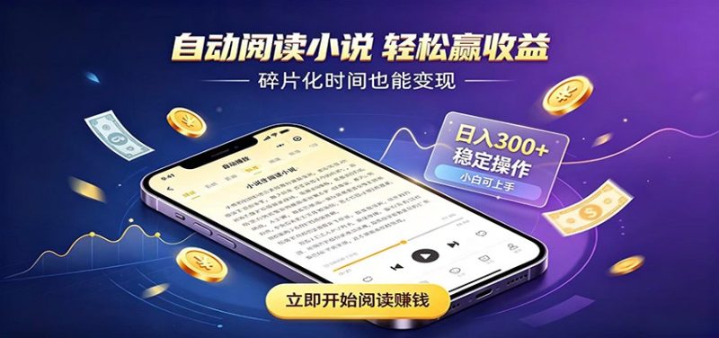 挂机看小说，全程自动运行不费精力，每日稳定赚三百-优优云网创