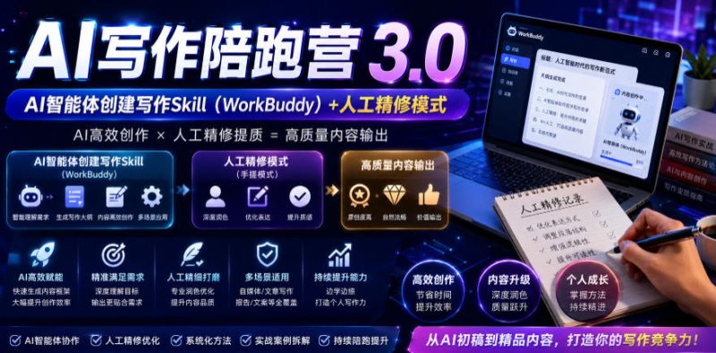 AI写作陪跑营3.0，Ai智能体创建写作skill(workbuddy)+人工手写模式(手搓模式)，去除AI痕迹(头条号、公众号、百家号)(更新0730)-优优云网创