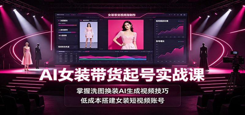 AI女装带货起号实战课：掌握洗图换装AI生成视频技巧，低成本搭建女装短视频账号-优优云网创
