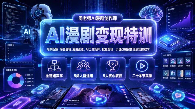 AI漫剧变现特训★爆款拆解｜底层逻辑，变现渠道，AI工具矩阵，批量剪辑，小说改编完整漫剧实操教学-优优云网创