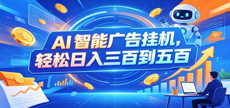 AI智能广告挂机,24小时自动跑,日入300-500,新手零门槛-优优云网创