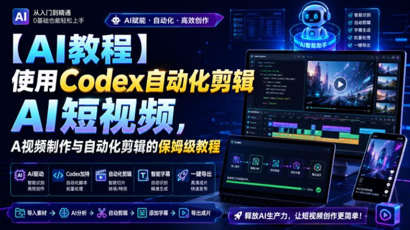 【AI教程】使用Codex自动化剪辑AI短视频，AI视频制作与自动化剪辑的保姆级教程-优优云网创