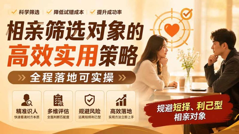 付费文章：相亲筛选对象的高效实用策略，全程落地可实操，规避短择、利己型相亲对象-优优云网创