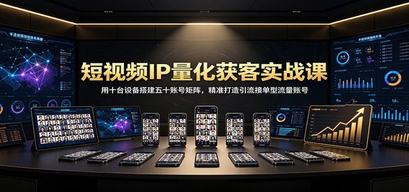 短视频IP量化获客实战课：用十台设备搭建五十账号矩阵，精准打造引流接单型流量账号-优优云网创