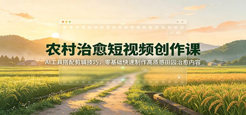 农村治愈短视频创作课：AI工具搭配剪辑技巧，零基础快速制作高质感田园治愈内容-优优云网创