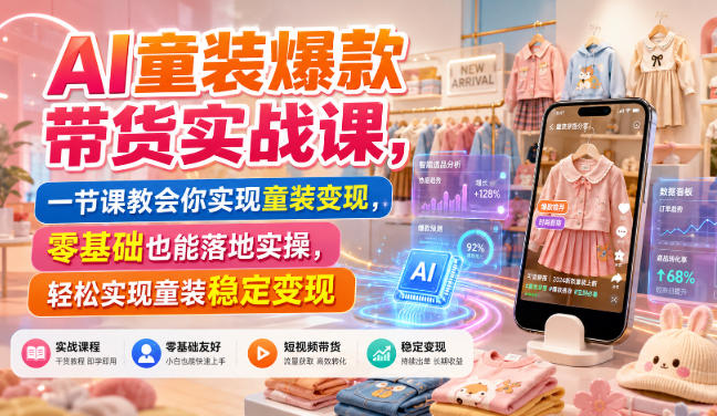 AI童装爆款带货实战课，一节课教会你实现童装变现，零基础也能落地实操-优优云网创