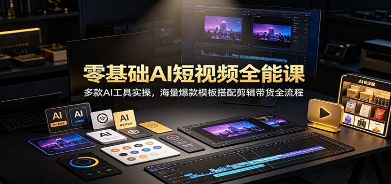 零基础AI短视频全能课:多款AI工具实操,海量爆款模板搭配剪辑带货全流程-优优云网创