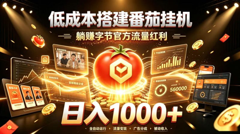 低成本搭建番茄挂G,躺賺字节官方流量红利,日入1k+,全程傻瓜式落地【揭秘】-优优云网创