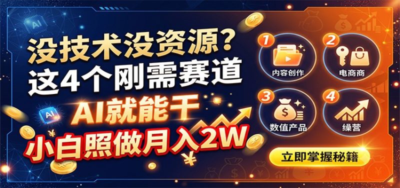没技术没资源?这4个刚需赛道,AI就能干,小白照做月入2W-优优云网创