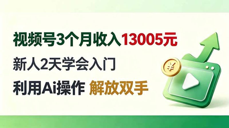 视频号3个月收入13005元， 新人2天学会入门， 利用Ai操作 解放双手！-优优云网创