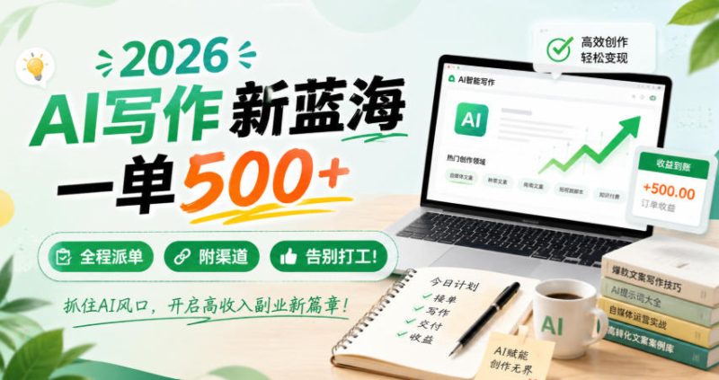2026 AI写作新蓝海,一单500+,全程派单,附渠道,告别打工!【揭秘】-优优云网创