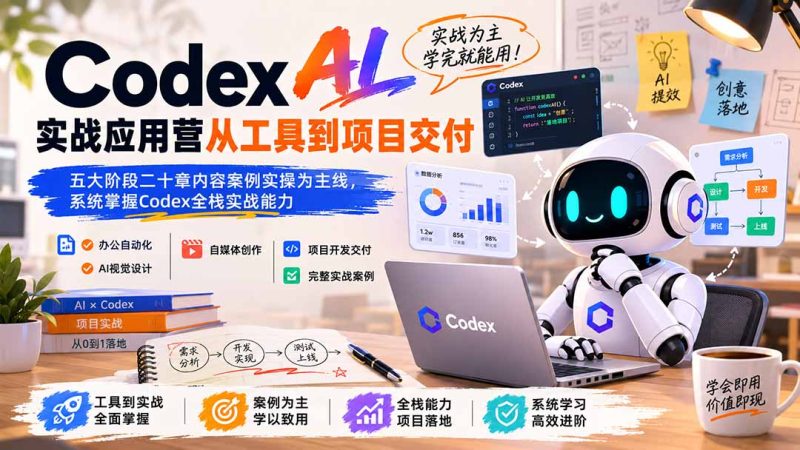 Codex AI实战应用营从工具到项目交付；五大阶段二十章内容案例实操为主线，系统掌握Codex全栈实战能力-优优云网创