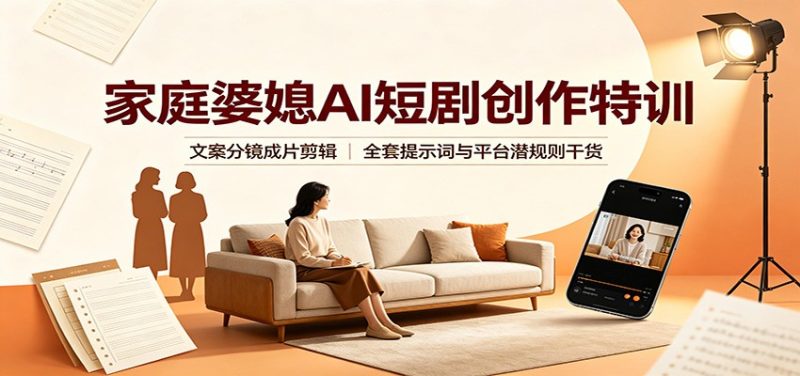 家庭婆媳AI短剧创作特训:文案分镜成片剪辑,全套提示词与平台潜规则干货-优优云网创