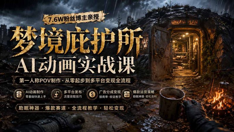 梦境庇护所AI动画实战课：7.6W粉丝博主亲授第一人称POV制作，从零起步到多平台发布变现全流程-优优云网创