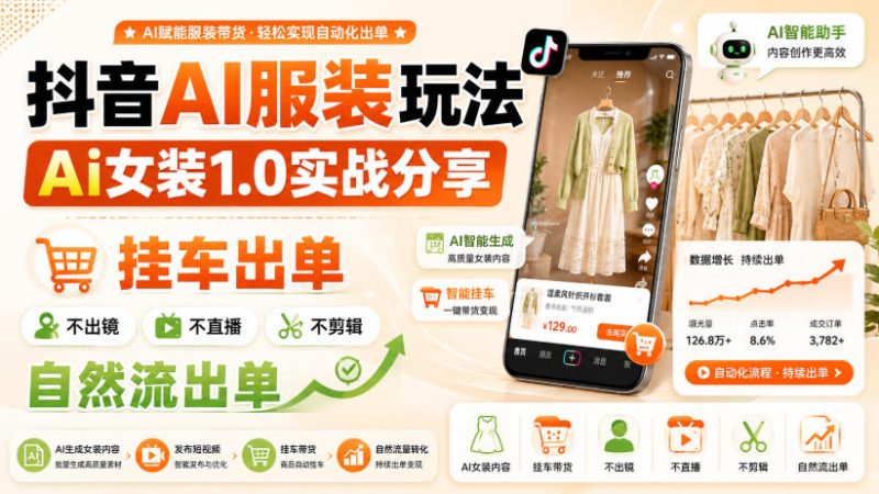 抖音AI服装玩法,Ai女装1.0实战分享,挂车出单,不出镜,不直播,不剪辑,自然流出单-优优云网创