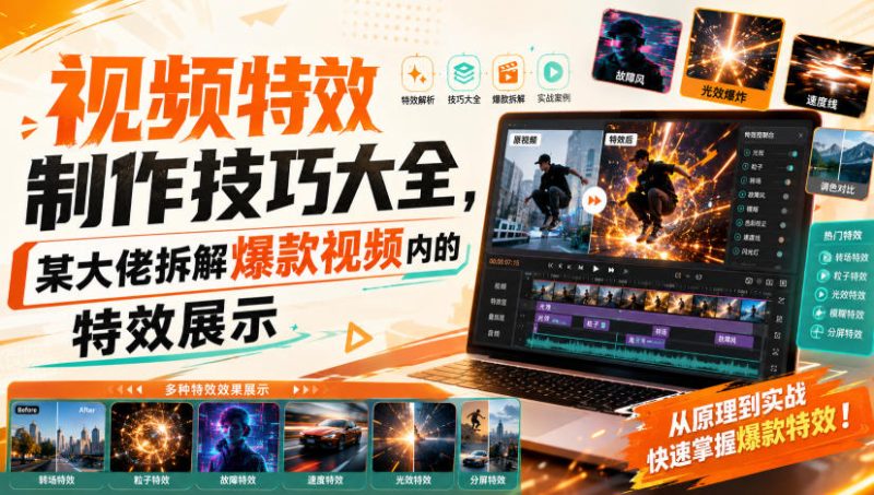 视频特效制作技巧大全,某大佬拆解爆款视频内的特效展示-优优云网创