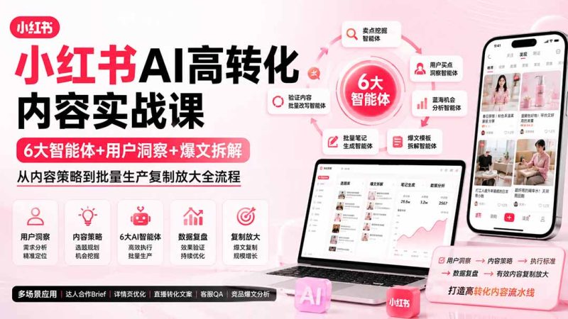 小红书AI高转化内容实战课：6大智能体+用户洞察+爆文拆解，从内容策略到批量生产复制放大全流程-优优云网创