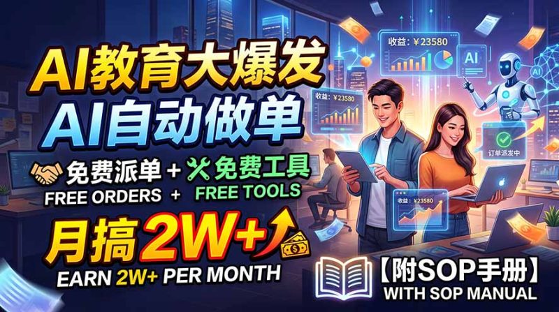 AI教育大爆发，AI自动做单，免费派单+免费工具，月搞2W+【附SOP手册】-优优云网创