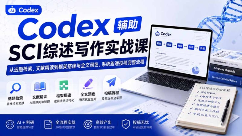 Codex辅助SCI综述写作实战课——从选题检索、文献精读到框架搭建与全文润色，系统跑通投稿完整流程-优优云网创