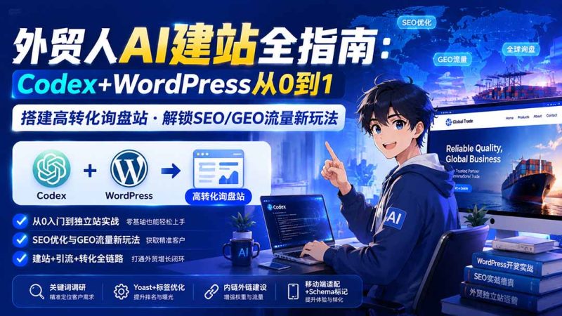 外贸人AI建站全指南:Codex+WordPress从0到1·搭建高转化询盘站·解锁SEO/GEO流量新玩法-更新8月-优优云网创
