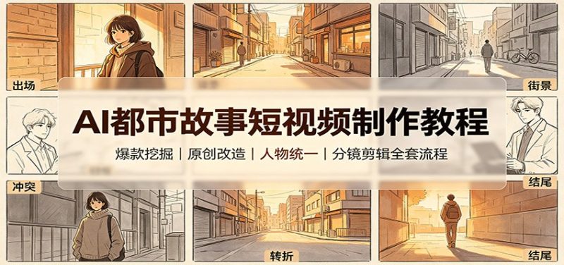 AI都市故事短视频制作教程：爆款挖掘原创改造，人物统一分镜剪辑全套流程-优优云网创