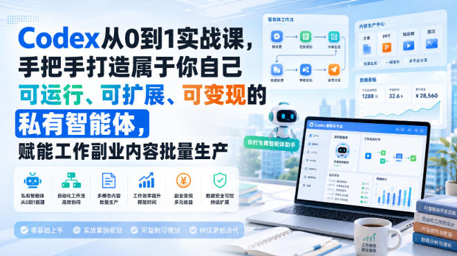 Codex从0到1实战课，手把手打造属于你自己可运行、可扩展、可变现的私有智能体，赋能工作副业内容批量生产-优优云网创