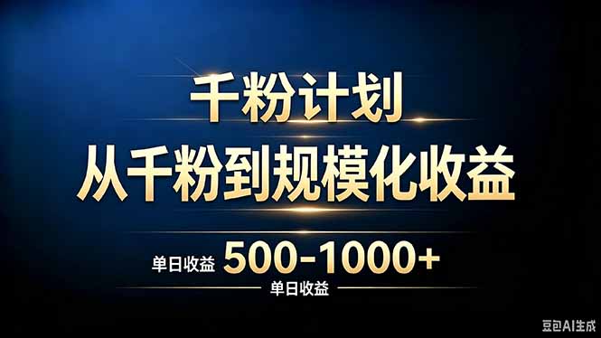 抖音千粉账号计划，从千粉到规模化收益 500-1000+单日收益-优优云网创