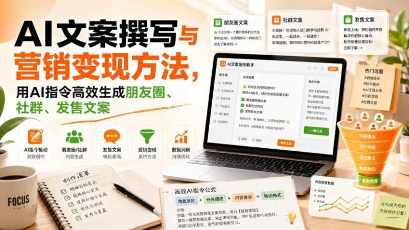 AI文案撰写与营销变现方法,用AI指令高效生成朋友圈、社群、发售文案-优优云网创