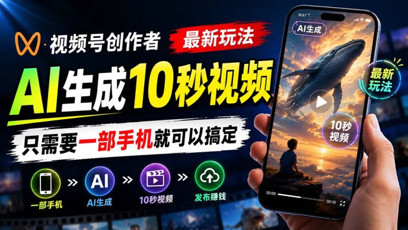 视频号创作者最新玩法，AI生成10秒视频，只需要一部手机就可以搞定-优优云网创