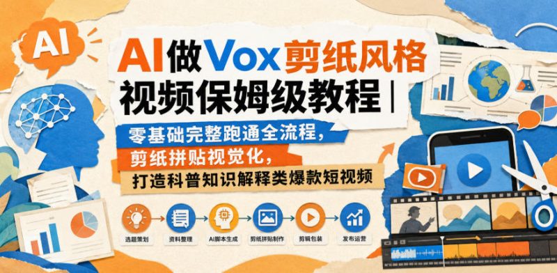 AI做Vox剪纸风格视频保姆级教程|零基础完整跑通全流程,剪纸拼贴视觉化,打造科普知识解释类爆款短视频-优优云网创
