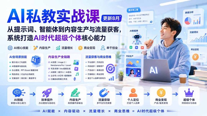 AI私教实战课-更新8月:从提示词、智能体到内容生产与流量获客,系统打造AI时代超级个体核心能力-优优云网创