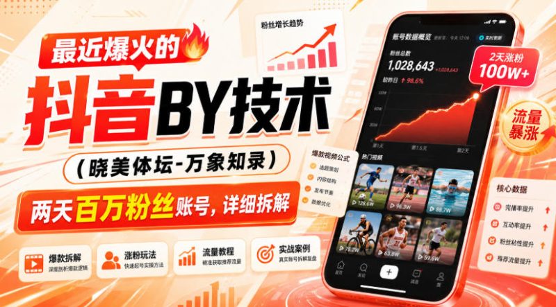 最近爆火的抖音搬运技术(晓美体坛-万象知录)，两天百万粉丝账号，详细拆解-优优云网创