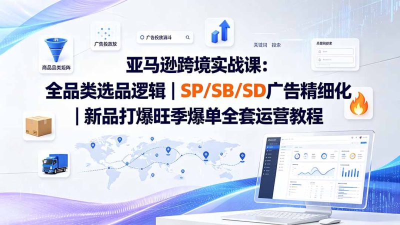 亚马逊跨境实战课-更新8月：全品类选品逻辑｜SP/SB/SD广告精细化｜新品打爆旺季爆单全套运营教程-优优云网创