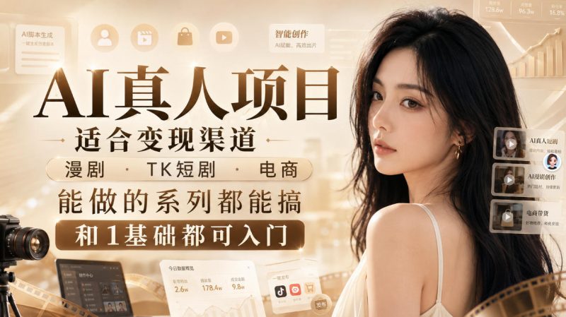 AI真人项目，适合变现渠道，漫剧，TK短剧，电商，能做的系列都能搞，0和1基础都可入门-优优云网创