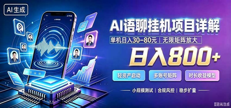 AI语聊挂机，日入800+，适用个人副业，工作室矩阵操作-优优云网创