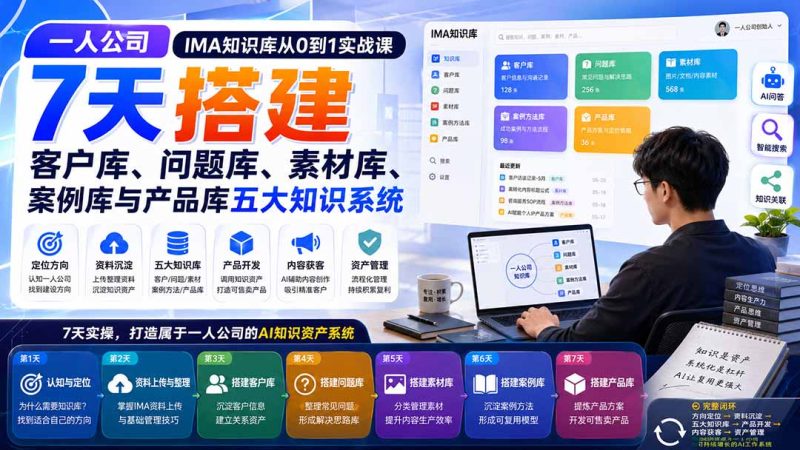 一人公司IMA知识库从0到1实战课：7天搭建客户库、问题库、素材库、案例库与产品库五大知识系统-优优云网创