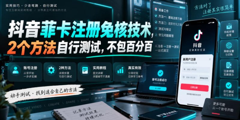 抖音菲卡注册免核技术，2个方法自行测试，不包百分百-优优云网创