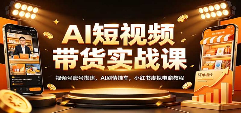AI短视频带货实战课:视频号账号搭建,AI剧情挂车,小红书虚拟电商教程-优优云网创