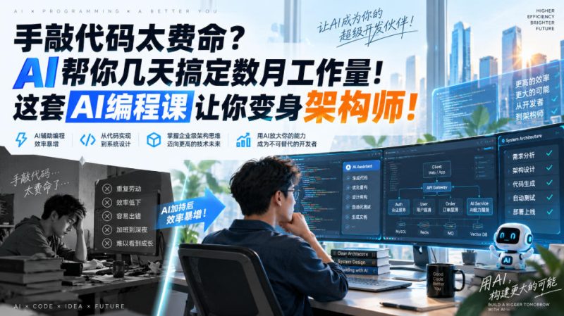手敲代码太费命？AI帮你几天搞定数月工作量！这套AI编程课让你变身架构师！【原创双语字幕】-优优云网创
