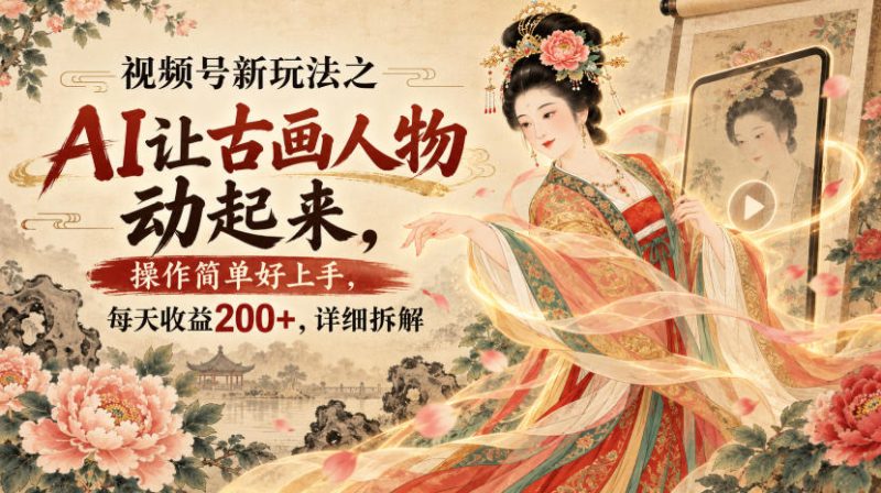 视频号新玩法之AI让古画人物动起来,操作简单好上手,每天收益200+,详细拆解-优优云网创