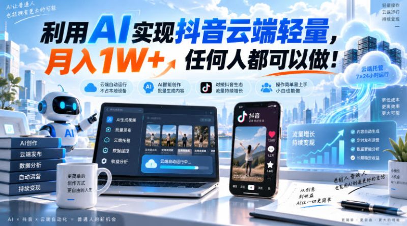 利用AI实现抖音云端轻量，月入1W+，任何人都可以做！【揭秘】-优优云网创