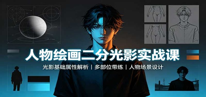 人物绘画二分光影实战课:光影基础属性解析,多部位带练,人物场景设计-优优云网创