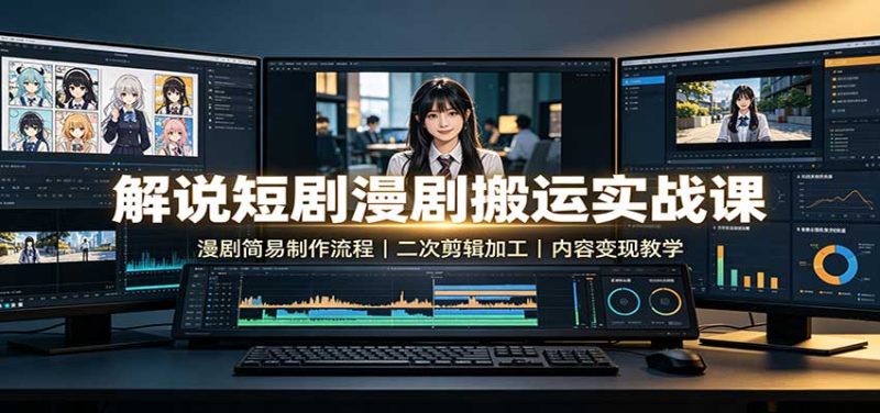解说短剧漫剧搬运实战课:漫剧简易制作流程,二次剪辑加工,内容变现教学-优优云网创