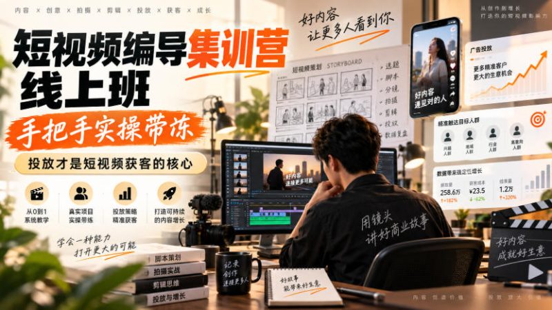 短视频编导集训营线上班,手把手实操带冻,投放才是短视频获客的核心-优优云网创
