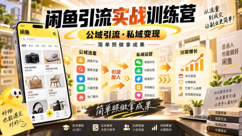 闲鱼引流实战训练营，公域引流·私域变现，简单照做拿成果-优优云网创