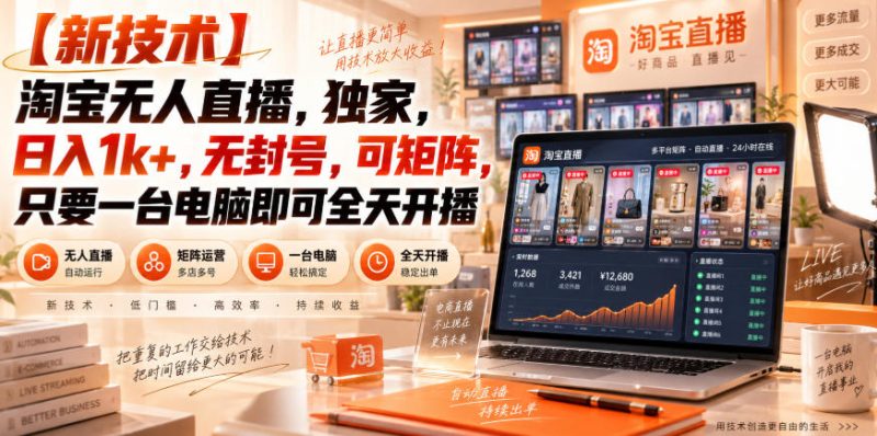 【独家新技术】淘宝无人直播,日入1k+,无封号,可矩阵,只要一台电脑即可全天开播【揭秘】-优优云网创